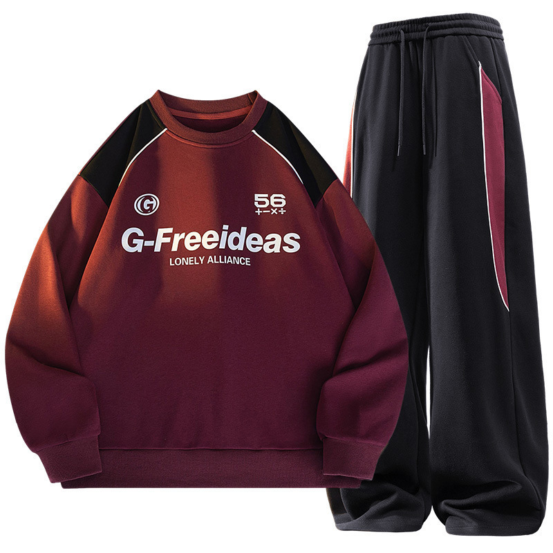 Nuevo conjunto de parejas primavera y otoño universal camiseta de cuello redondo ropa deportiva casual juvenil pantalones planos de manga larga