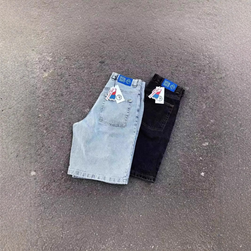 Cross-border e-commerce street polar big boy Denim shorts Y2K pants hip-hop cartoon graphic embroidery retro blue