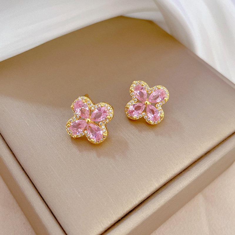 Vierblättriges Blumen Halsketten Und Ohrring Set Für Damen_voghion.com