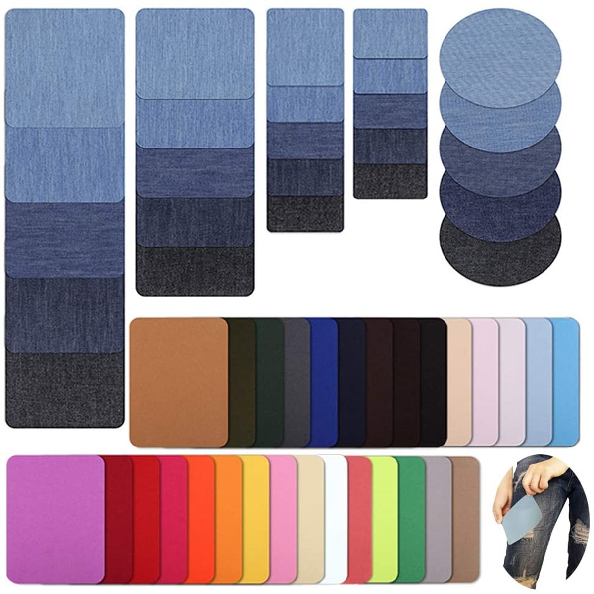 Color rectangular imitación Denim parche de planchado parche rodilla codo parche decorativo parche de tela de corte casual