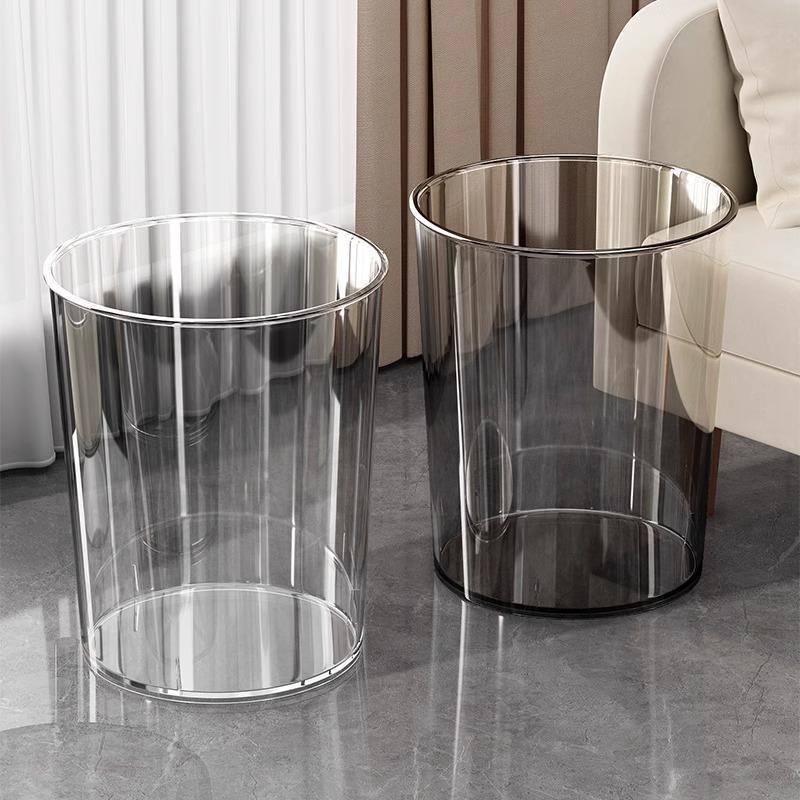 Trash Can with an Instagram-Worthy Aesthetic, High-End Feel for Home Use, Open-Top Garbage Bin, Transparent and Simple Wastebasket for Living Room Storage
