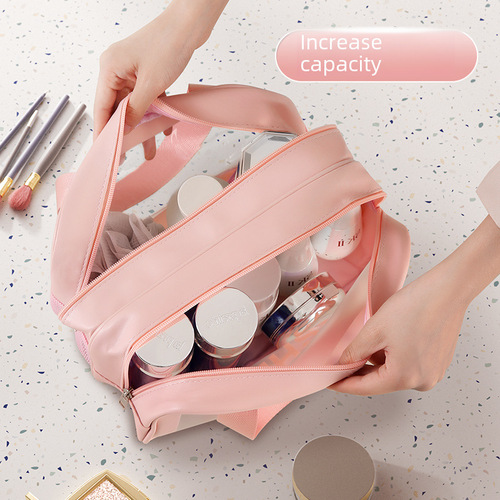 Dry and Wet Separation Makeup Bag, Travel and Home Dual-Purpose Cleansing Bag, Visible Portable Jewelry Leather Bag, Cosmetic Storage Bag