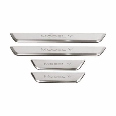 tesla Tesla model3/Y threshold: Dekorativ pedal başlıqları - model-y-threshold-bar-silver-wire-drawing4-pieces-1-set