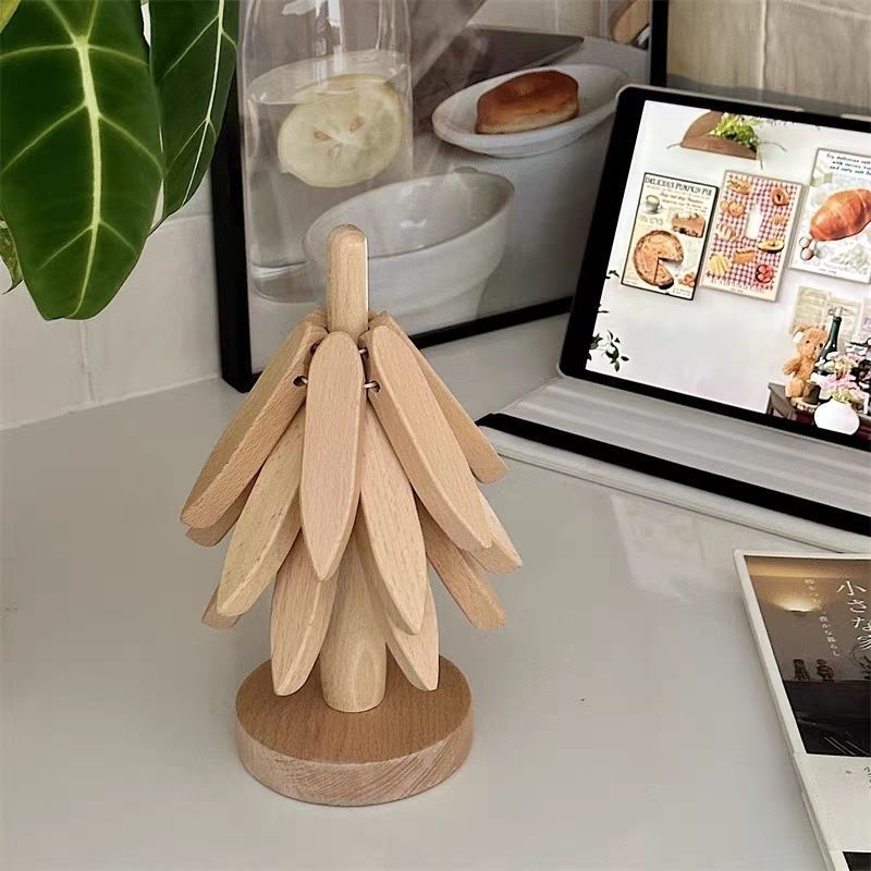 Almohadilla de aislamiento térmico anti-escaldado de un árbol Almohadilla de aislamiento térmico de la mesa de comedor Almohadilla de tazón de sensación avanzada Almohadilla de olla de arena para plato de silicona Almohadilla de madera de haya