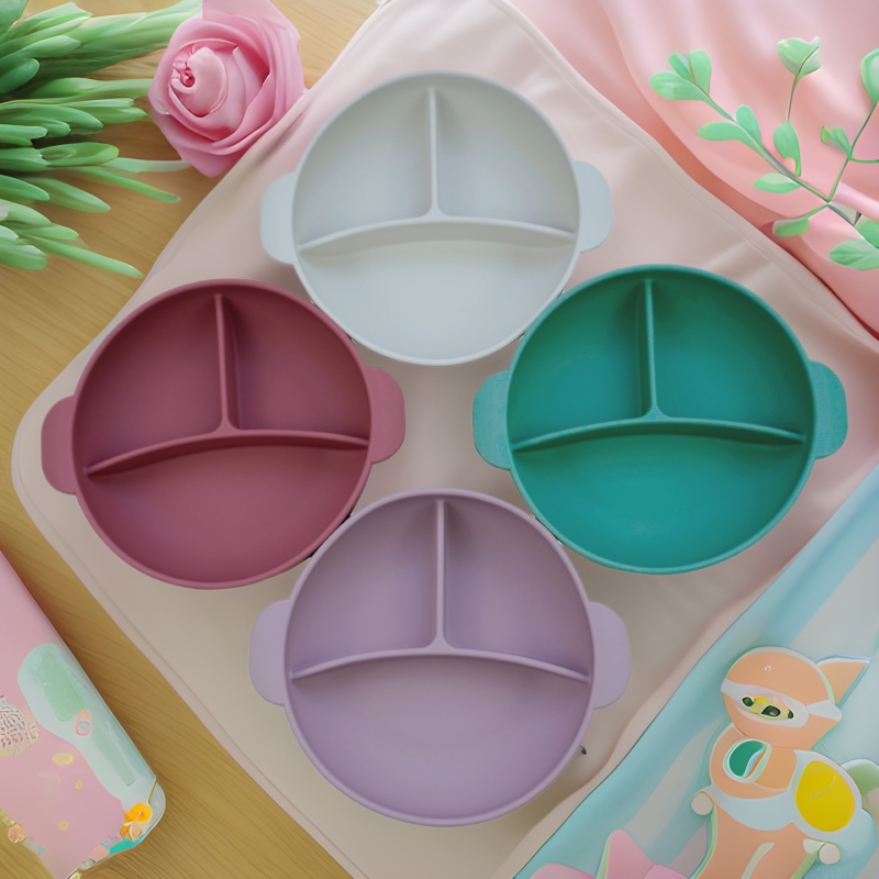 Nuevo bebé vajilla con tapa anti-caída suplemento de alimentos para bebés compartimiento de la placa de la categoría alimenticia de silicona tazón integrado