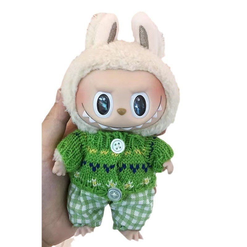 15cm ciego caja pull paño suéter pantalones macaron labubu colgante muñeca suéter Año Nuevo suéter lindo