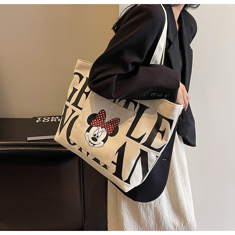 2024 New canvas bag for women, single-shoulder, student, book, large-capacity hand-held bag with zipper, versatile for office workers' commuting undefined