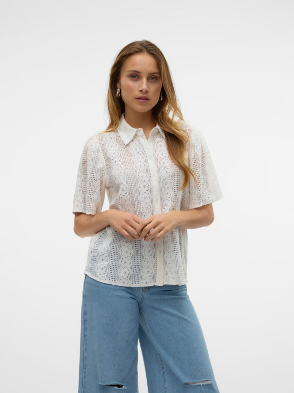 Camisas de encaje de algodón transpirables francesas de mangas cortas de verano nuevas elegantes de comercio exterior europeo y americano