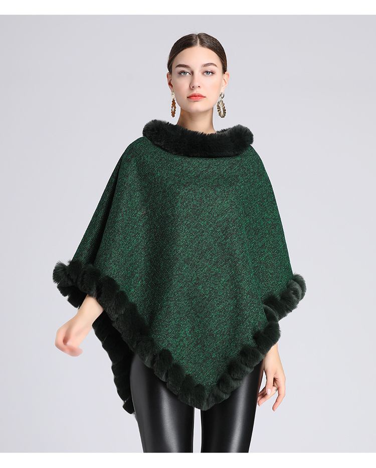 Stickad tröja i plusstorlek med fleece och tjock pälskrage_voghion.com