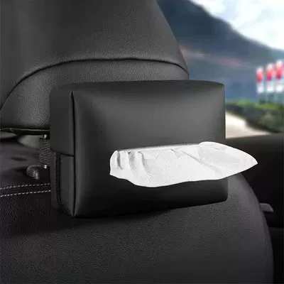 Visor Storage, In-Car Supplies, Car tissue box/set - microfiber-leather-tissue-box-noble-black-1-pack