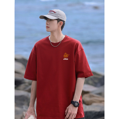 Clean and Simple Cotton T-Shirt for Men - Summer Heavyweight Trendy Loose Casual Base Shirt
