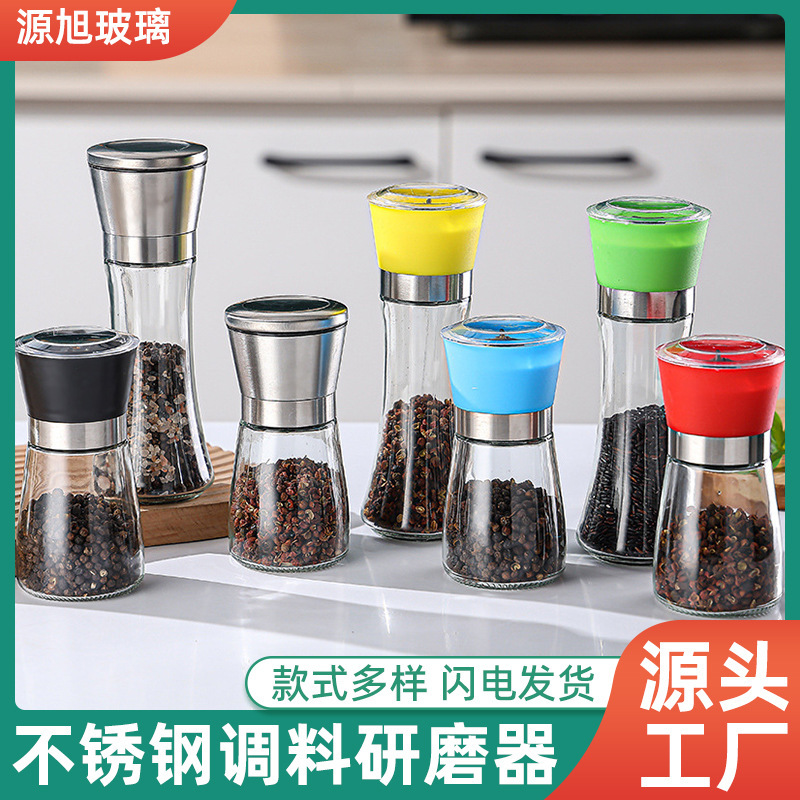 Amazon Cross-Border Household Manual Grinder 304 Stainless Steel Black Pepper Pepper Sea Salt Seasoning Jar Sprinkler Bottle