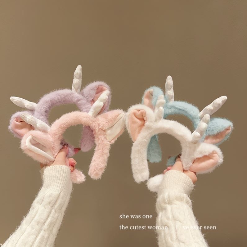 lindos cabello de peluche dragón corno de invierno otoño 2024 tarjeta de cabello de dibujos animados tocadero de Año Nuevo lavado de la cara cabello correa de cabello