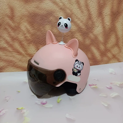 Adjustable Helmet, Motosiklet kaskı (dəbilqə) - no-11-light-pink-tea-short-mirror-pink-cat-ears-white-bear-7-15-years-old
