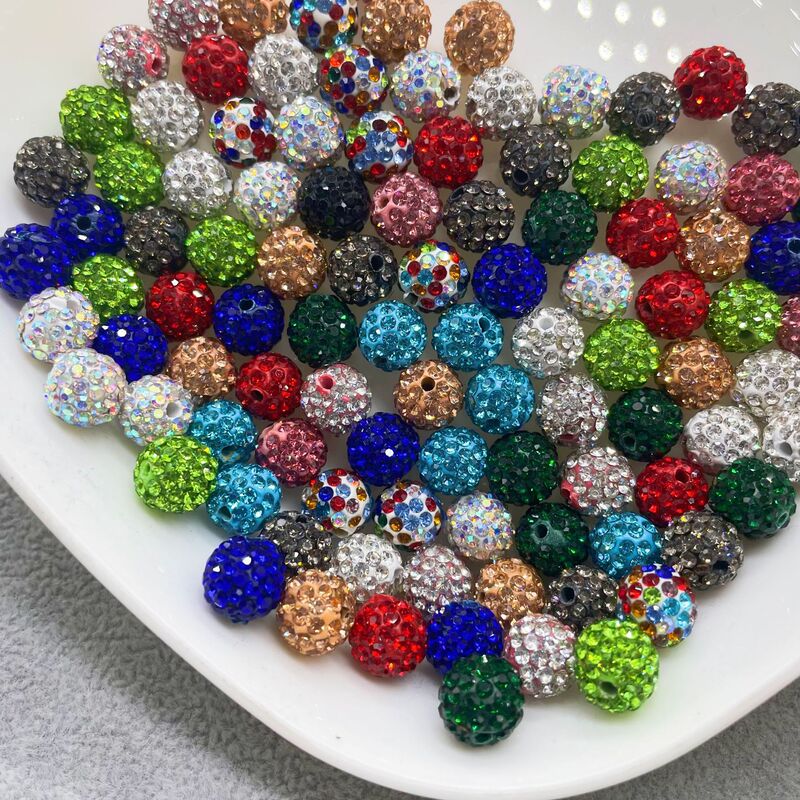 10mm Shambhala Soft Clay 6 Rows of Diamond Ball Beads Bracelet DIY Full Diamond Mobile Phone Necklace Beads Colorful Through Hole Beads
