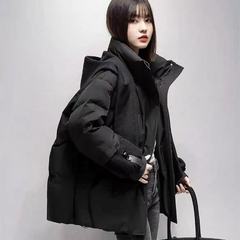 羽绒服女2025年新款冬季韩版针织帽可脱卸披肩围巾加厚白鸭绒外套