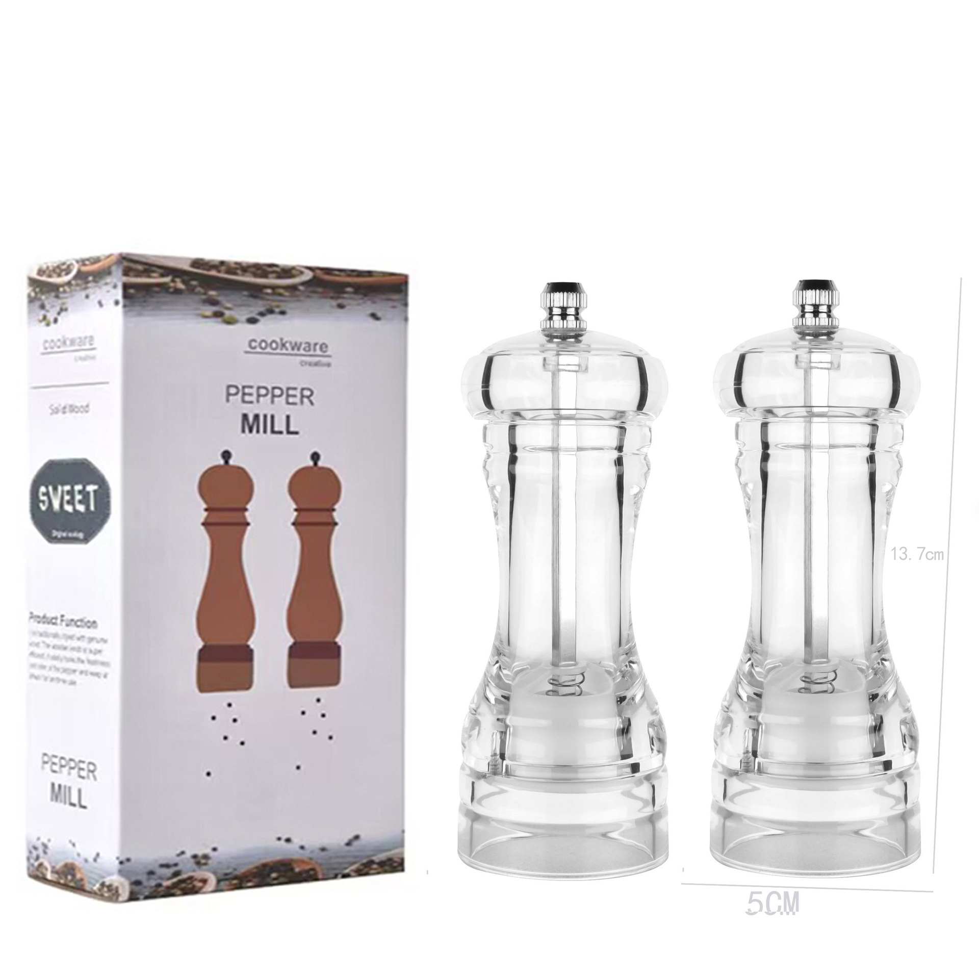 Molinillo de pimienta manual de acrílico con mecanismo cerámico