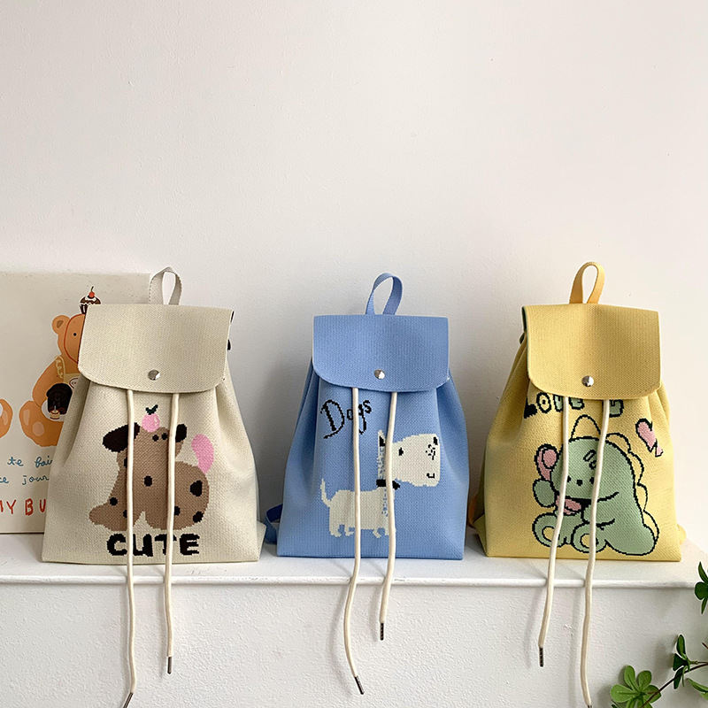 Mochila de alta calidad para damas nueva personalidad de dibujos animados versátil de gran capacidad de viaje bolsa de tejido portátil mochila de punto