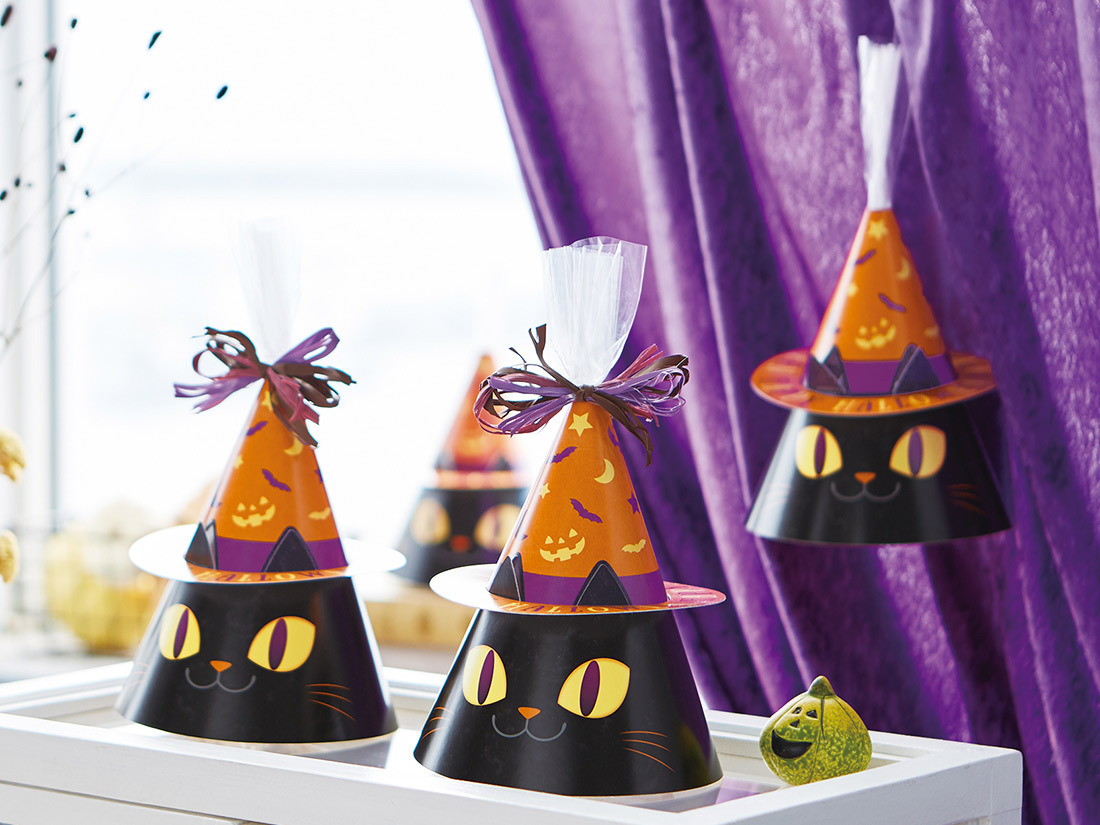 新款现货万圣节糖果包装纸盒子烘焙猫咪饼干袋+帽子款派对礼物盒