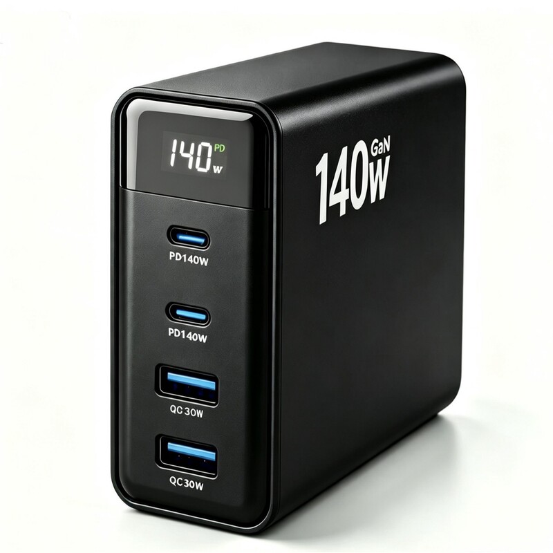 140W Gallium Nitride Tft Display Charger 140W Foldable Adapter with Interchangeable Pins and Digital Display 140W Charger