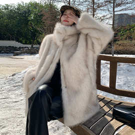 实拍韩版毛毛外套女中长款冬季新款宽松加厚环保仿狐狸毛皮草大衣