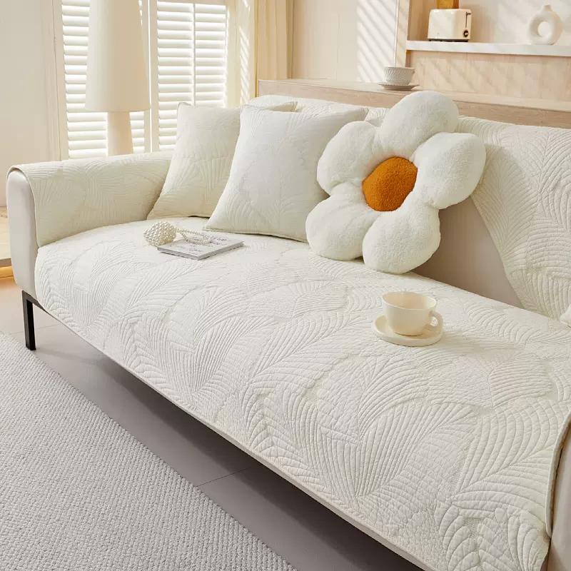 四季全棉防滑沙发垫纯棉简约现代刺绣坐垫通用布艺皮沙发套罩盖巾