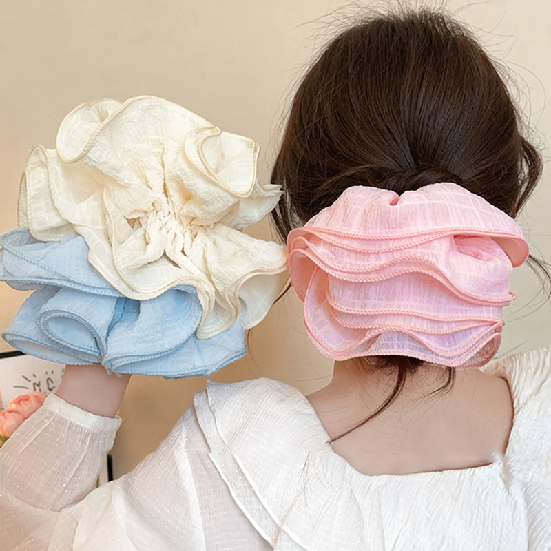 Malla de color caramelo de principios de primavera, orejas de madera de múltiples capas, lazo para el cabello del intestino grueso, cuerda para la cabeza, ambiente perezoso para mujeres, tocado de cuerda para el cabello de cola de caballo