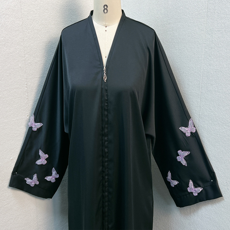 F406 Dubai Women's Embroidered Elegant Zipper Cardigan Robe In Stock Middle East Cross-border_ecoleips.com