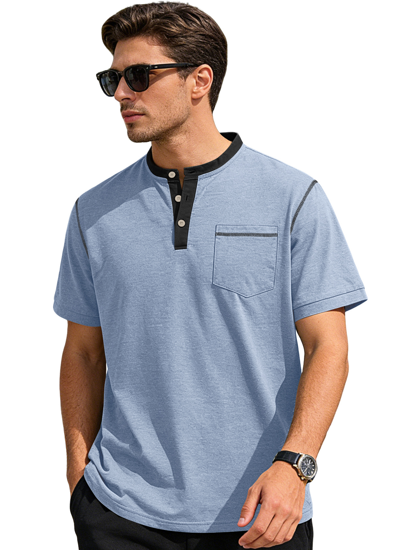 Nuevo transfronterizo Europa y América Amazon verano nuevo hombre botón de cuello de manga corta camiseta polo casual de negocios