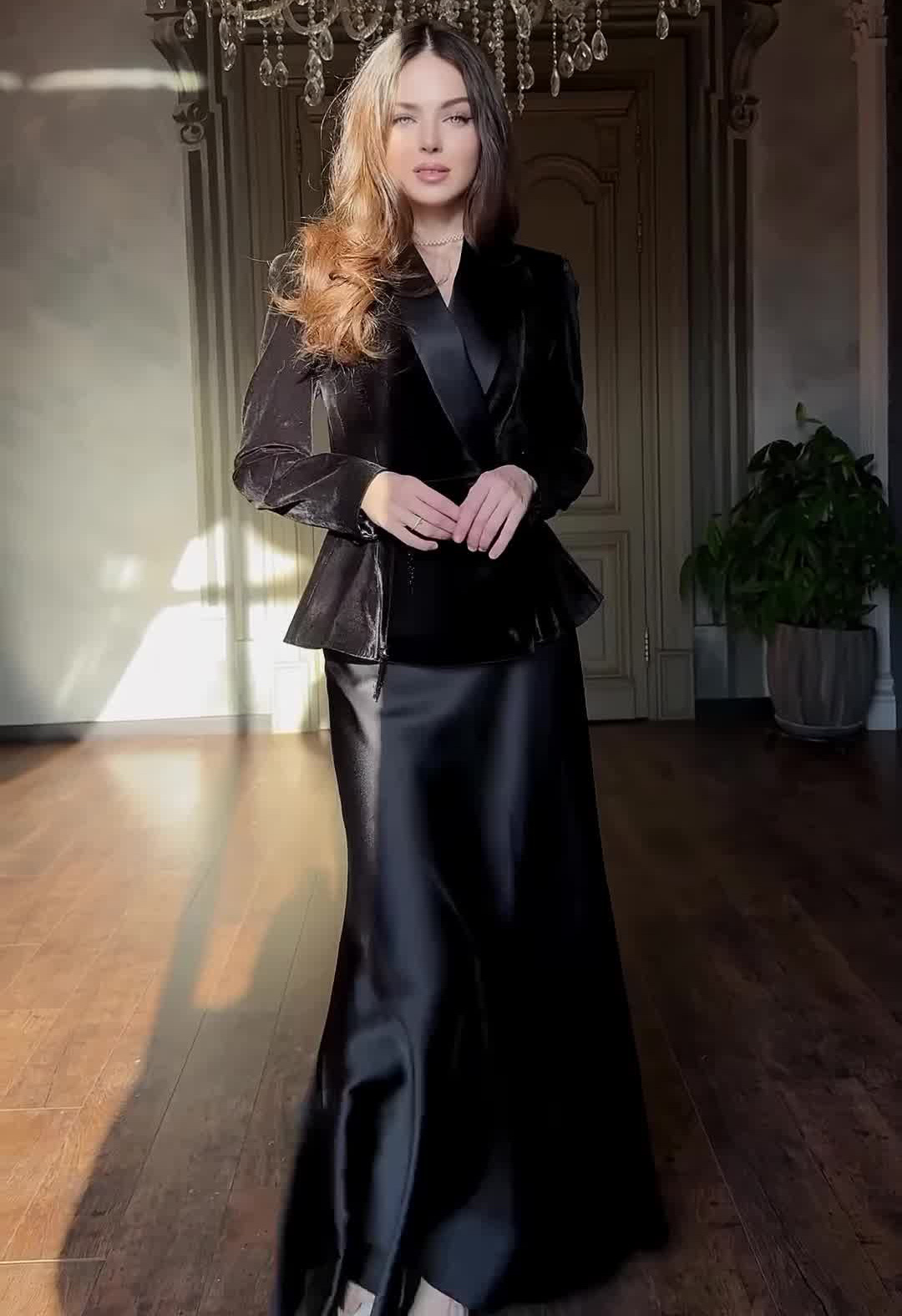 Women's Velvet Suit Jacket And Skirt Set New Fashion_ecoleips.com