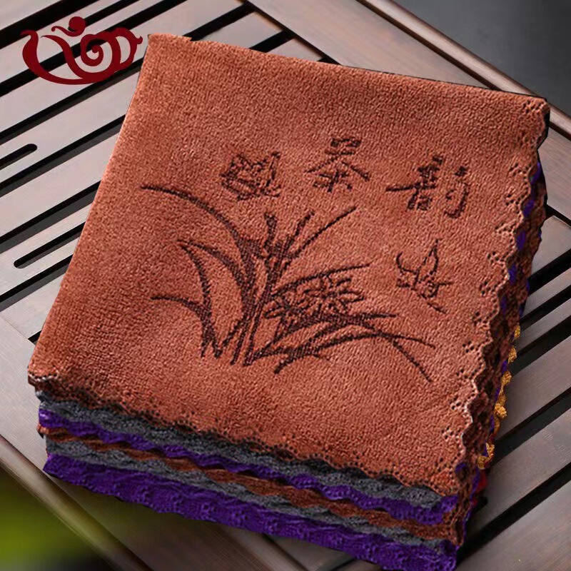 High-end tea towel tea cloth absorbent thickened tea set towel square coffee table special tablecloth mat tea table can be customized LOGO