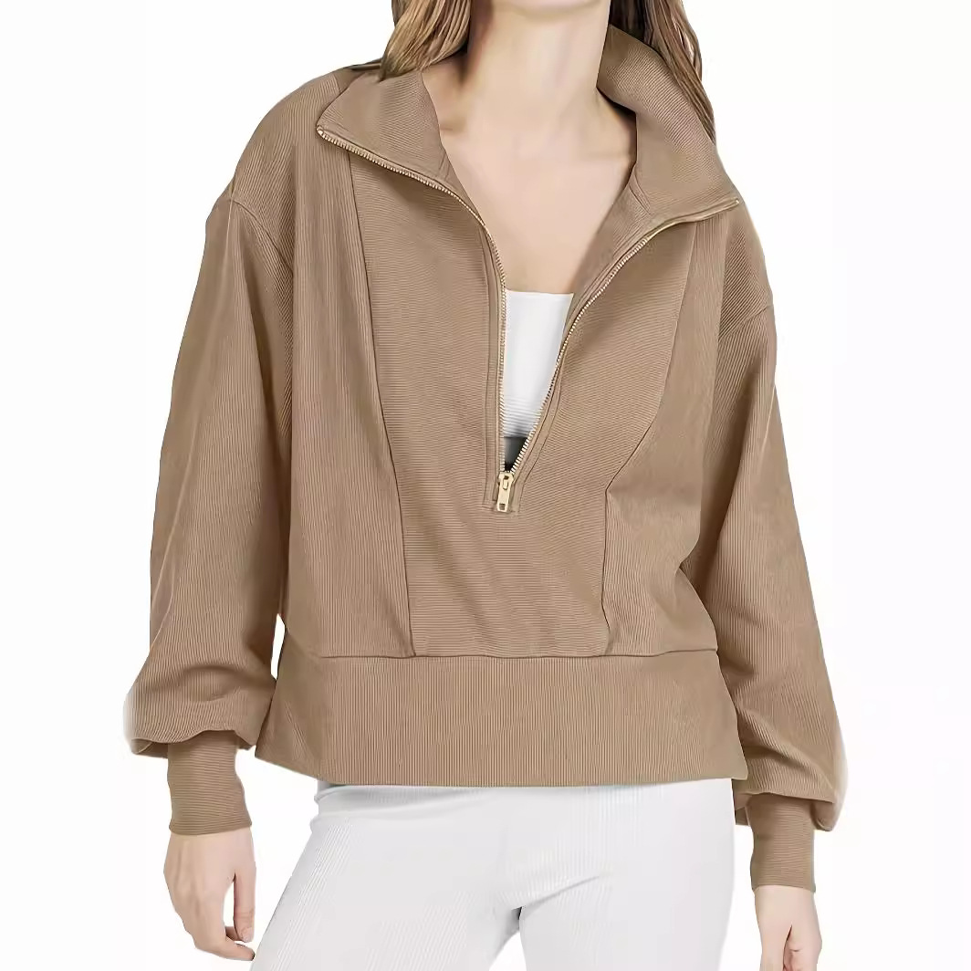 Women's Clothing 2024 spring and autumn new casual tops half zipper pullover long sleeved sweatshirt sweatshirt women_voghion.com