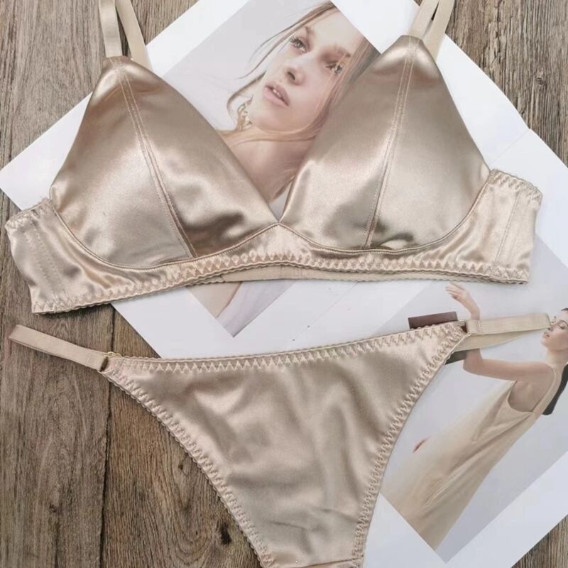New Style Pure Lust Style Satin Lingerie Set, Thin Triangle Cup, No Empty Cup, No Steel Ring, Comfortable Seamless Bra New Style Pure Lust Style Satin Lingerie Set, Thin Triangle Cup, No Empty Cup, No Steel Ring, Comfortable Seamless Bra
