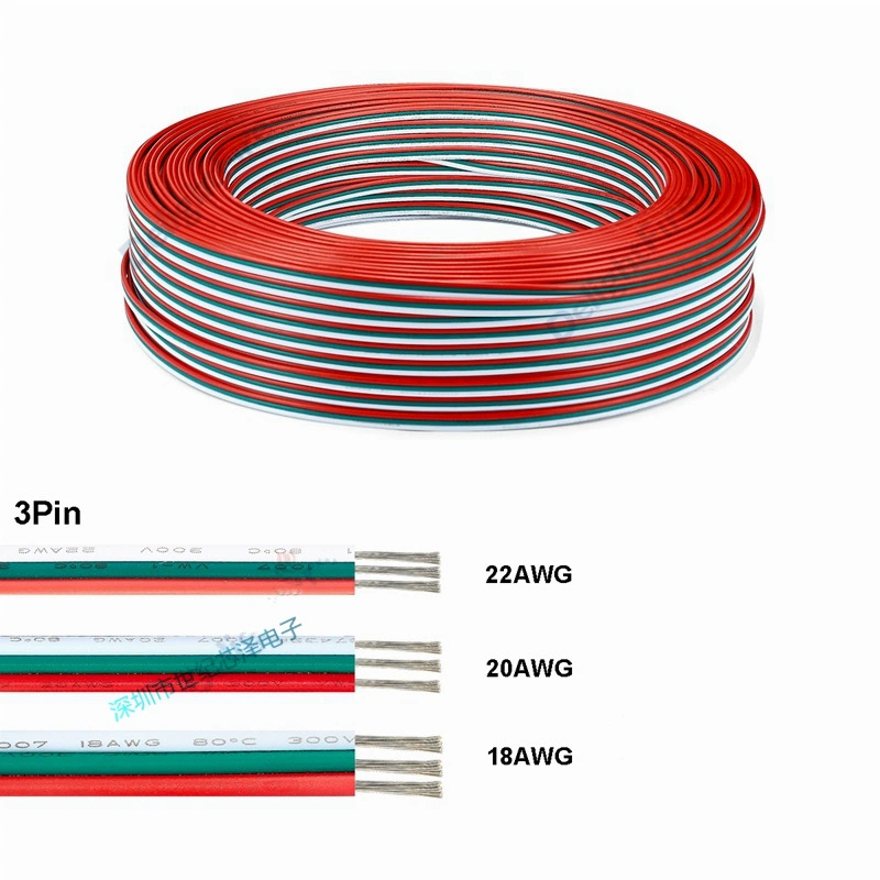 3-контактный цветной ряд параллельных 1007 # No 22/20 Низковольтный удлинитель светодиодной ленты 3-жильный цифровой кабель 0,75