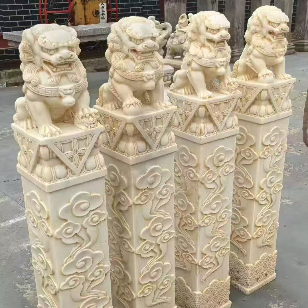 仿古石雕拴马柱汉白玉庭院石柱子中式造景石狮子酒店立柱拴马柱