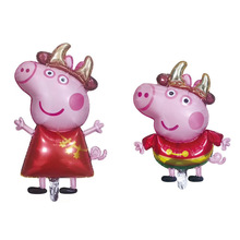 新款牛角小猪卡通造型佩奇乔治装饰儿童生日派对宴会布置铝膜气球