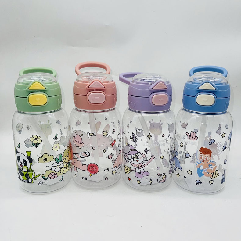 Taza de plástico transparente para niños doble taza de plástico taza de agua directa taza de paja de dibujos animados diversión taza de plástico fabricante de agua