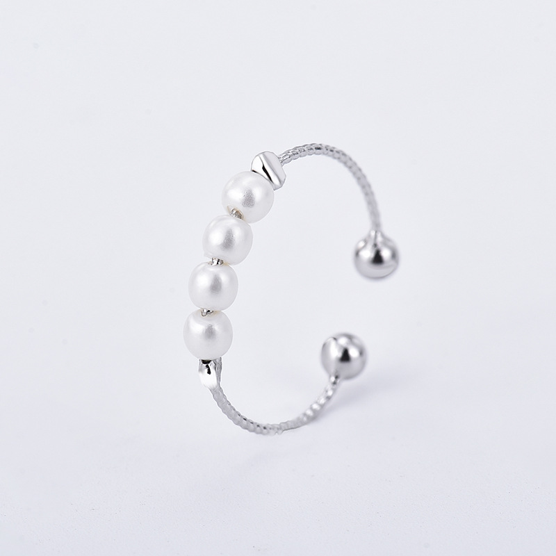 肖氏时尚细圈开口可调节指环女 冷淡风简约个性925银连排珍珠戒指|ms