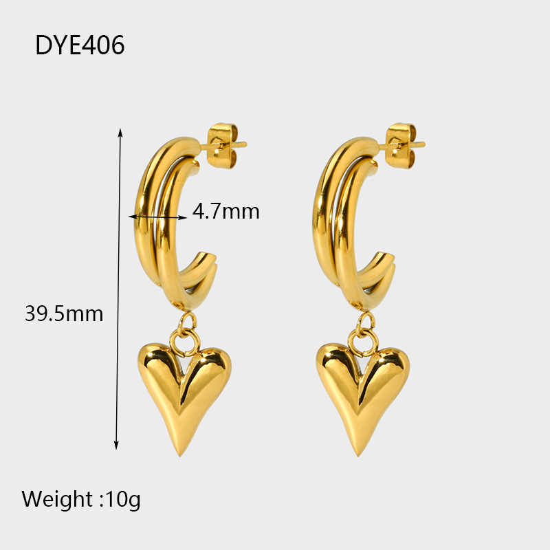 1 Paire Style Simple Style Classique Forme De Cœur Placage Acier Inoxydable 304 Plaqué Or 14K Boucles D'oreilles display picture 1