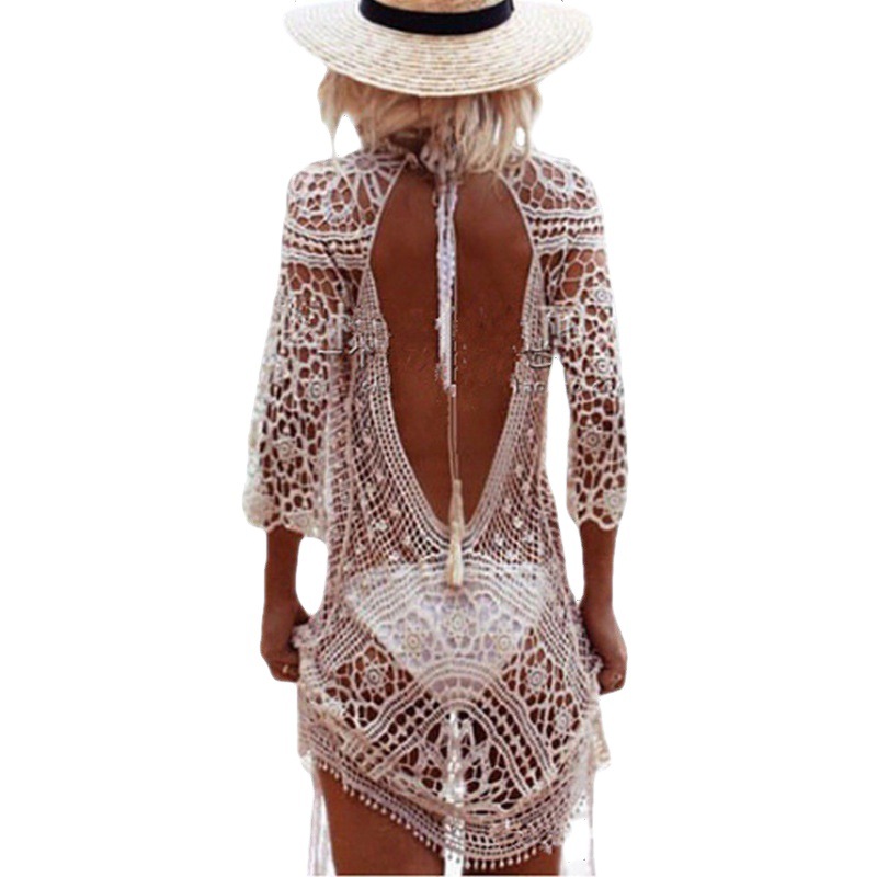 Playa blusa europea y americana encaje falda 2022backless sexy hueco ganchillo blusa bikini (6 colores)