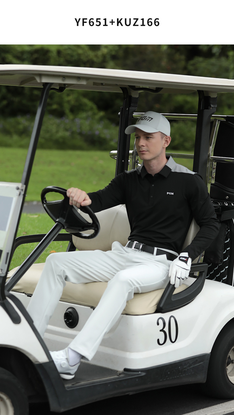 Áo polo golf nam dài tay phối màu cổ bẻ — KUZ166-Quần Đen, YF651-Áo màu trắng, YF651-Áo màu đen, KUZ166-Quần kaki chi tiết 12