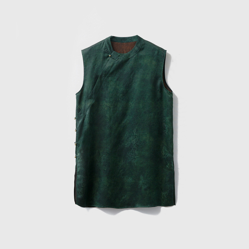 Silk Fragrant Cloud Yarn Red Cloud Yarn Jacquard Long Sleeveless Diagonal Placket Top for Women 100 Mulberry Silk Vest Small Shirt