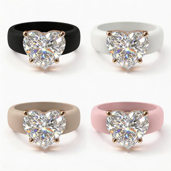 European and American Light Luxury Square Zircon Silicone Ring Set, Stackable, Unique Design, Fashionable Versatile Jewelry