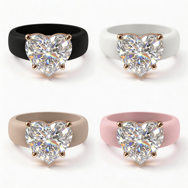 European and American Light Luxury Square Zircon Silicone Ring Set, Stackable, Unique Design, Fashionable Versatile Jewelry