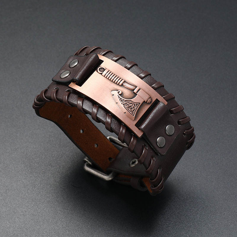 Fashion Viking Axe Leather Weaving Bracelet display picture 1