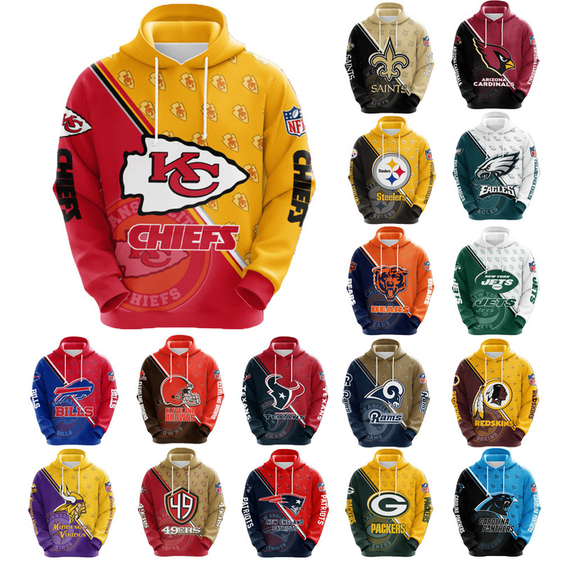 Cross-border European and American NFL rugby team chief Viking Patriots 3D digital printing loose hooded sports sweater