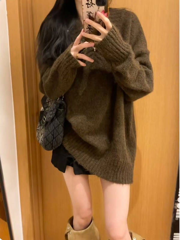 复古美拉德毛衣慵懒风感软糯领针织衫宽松休闲上衣春季|undefined