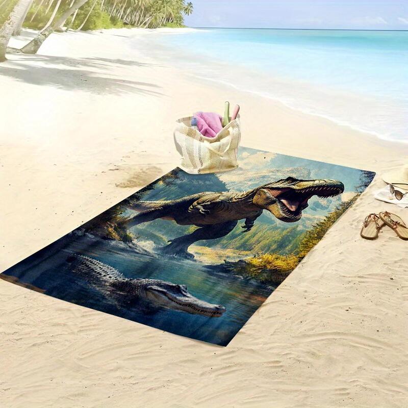 Extra-Large Dinosaur and Crocodile Pattern Bath Towel, Jurassic Style, Ultra-Fine Fiber, Soft, Quick-Drying, Enlarged Size, Suitable for Outdoor Use Extra-Large Dinosaur and Crocodile Pattern Bath Towel, Jurassic Style, Ultra-Fine Fiber, Soft, Quick-Drying, Enlarged Size, Suitable for Outdoor Use
