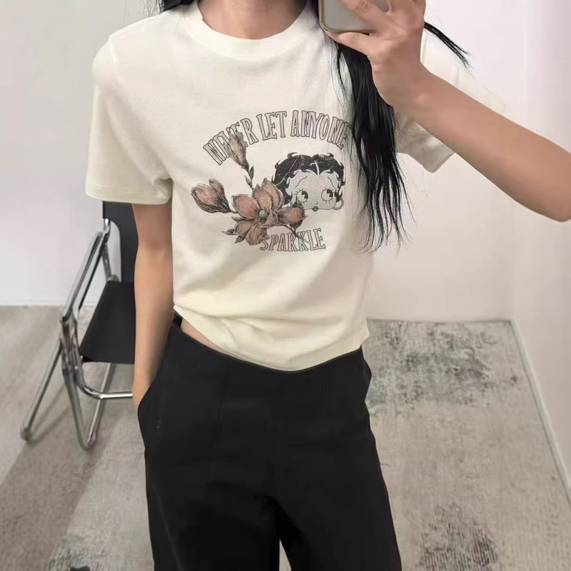 Evisual Spac Korea Dongdaemun 2026 Spring Stylish Youthful Floral Betty Short Sleeve Women's T-Shirt