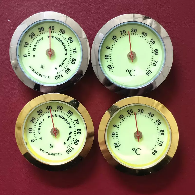 37mm乐器箱包温湿度计夜光款指针式迷你温湿度表金边银边便携测温